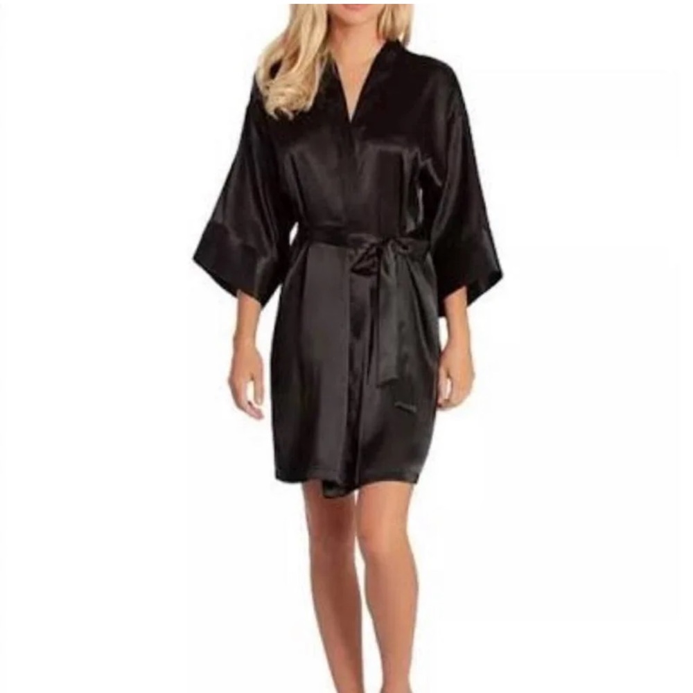 [Morgan Taylor Intimates] Black Satin Nightgown Robe Set Lounge Sexy Feminine S